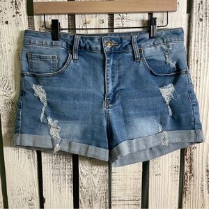 JEANS Distressed Denim Shorts Women’s Large Medium Wash Stretch Blue Boho Grunge